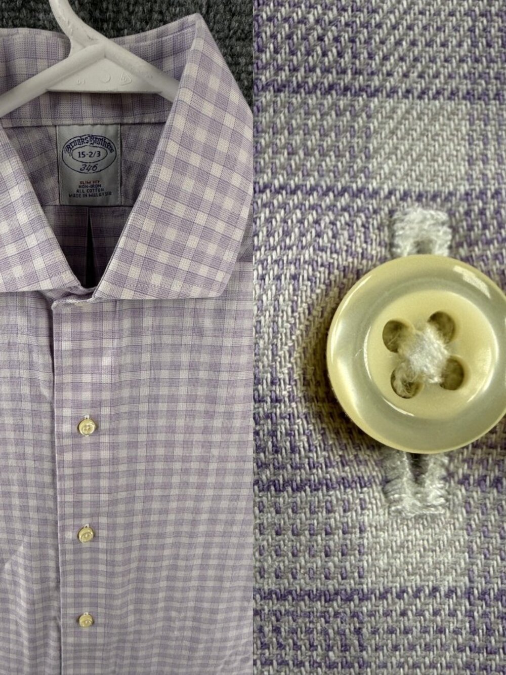 Brooks Brothers Check Non-Iron 15 2/3 Cotton Slim Purple Long Sleeve Men Shirt